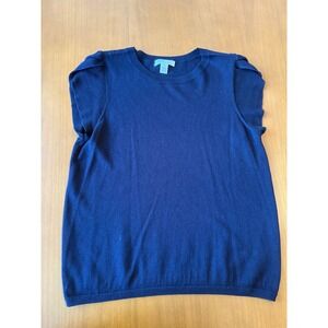 Nordstrom Signature Silk Cashmere Knit Top Sleeveless Blue Puff‎ Shoulders